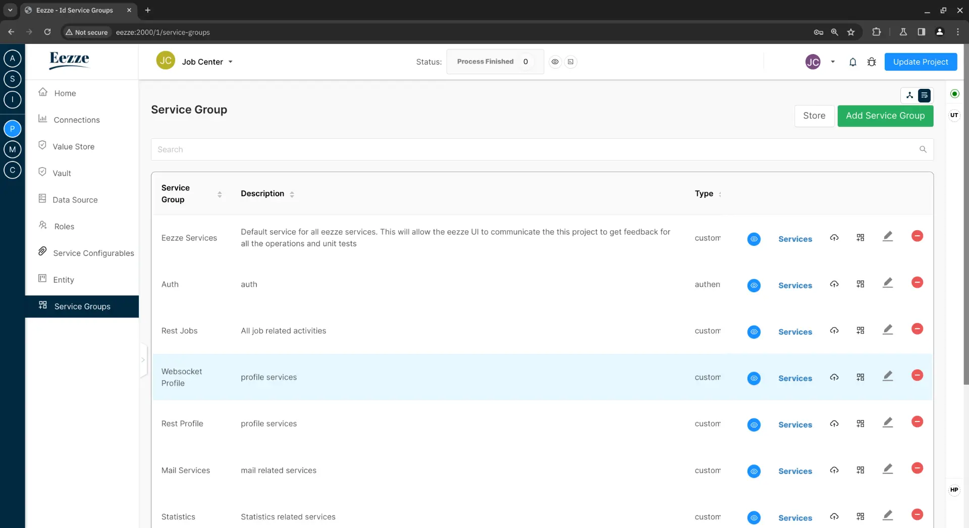 Eezze Services overview; Service Groups
